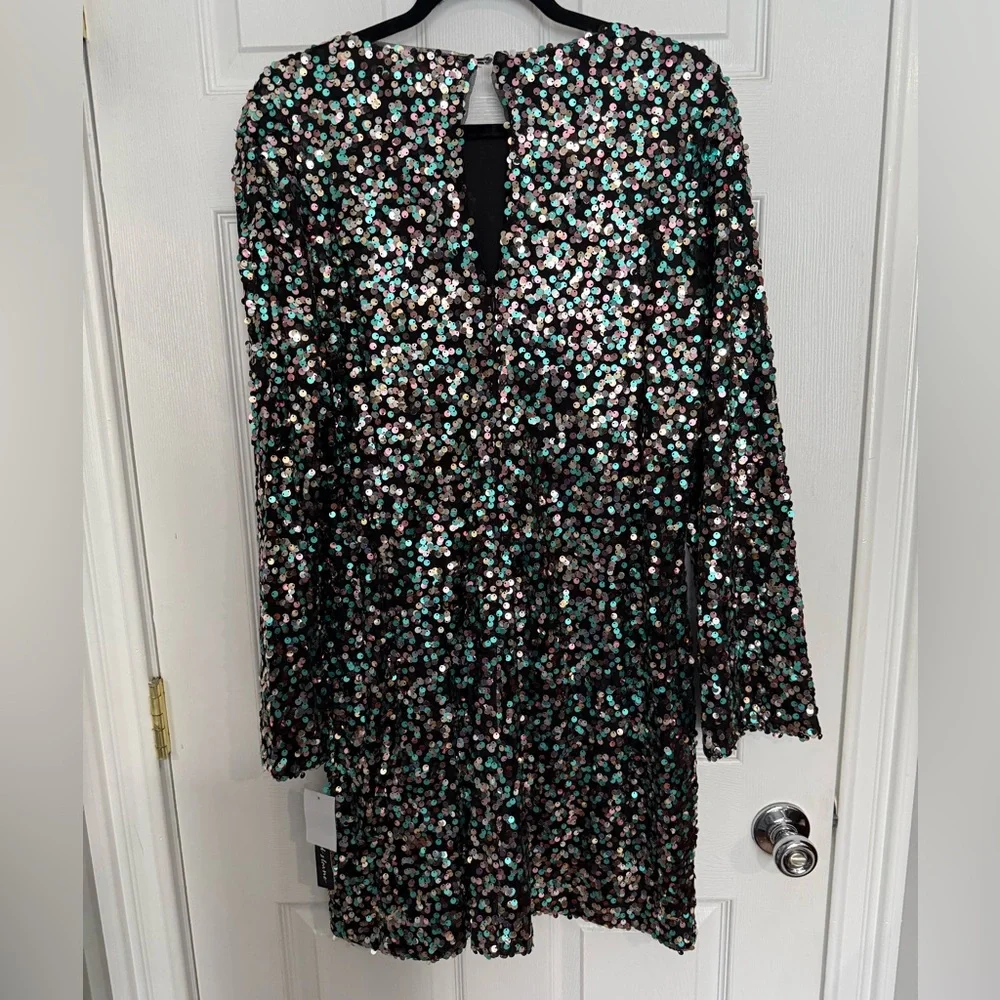 Pink & Teal Sequin Long Sleeve Dress. XL. NWT - Picture 2 of 6